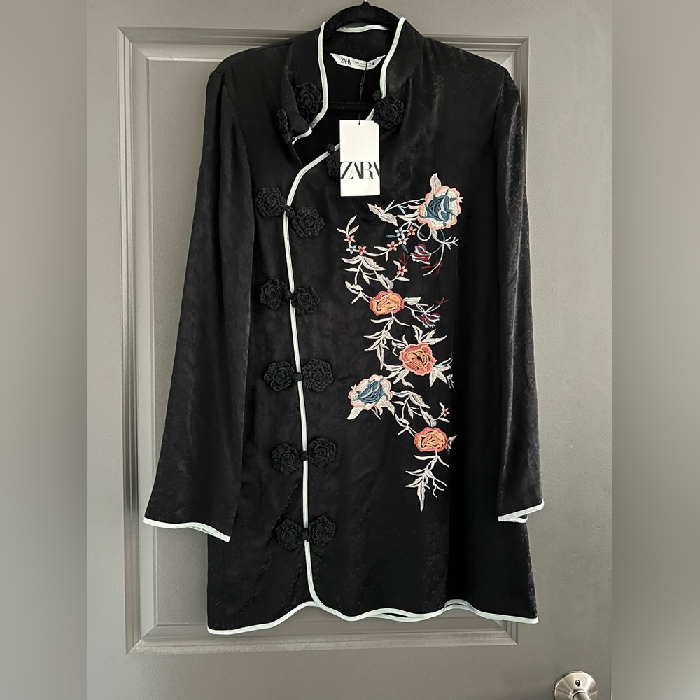 Zara jacquard embroidered cheongsam dress